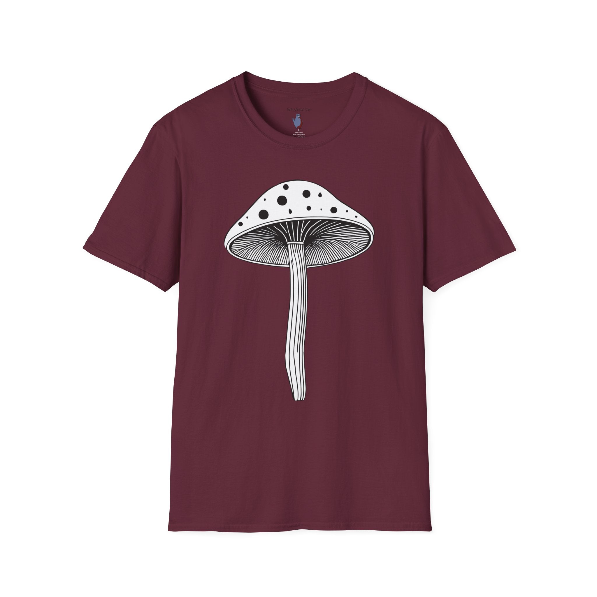 Black and White Mushroom Graphic Art Tee - 100% Cotton T-Shirt