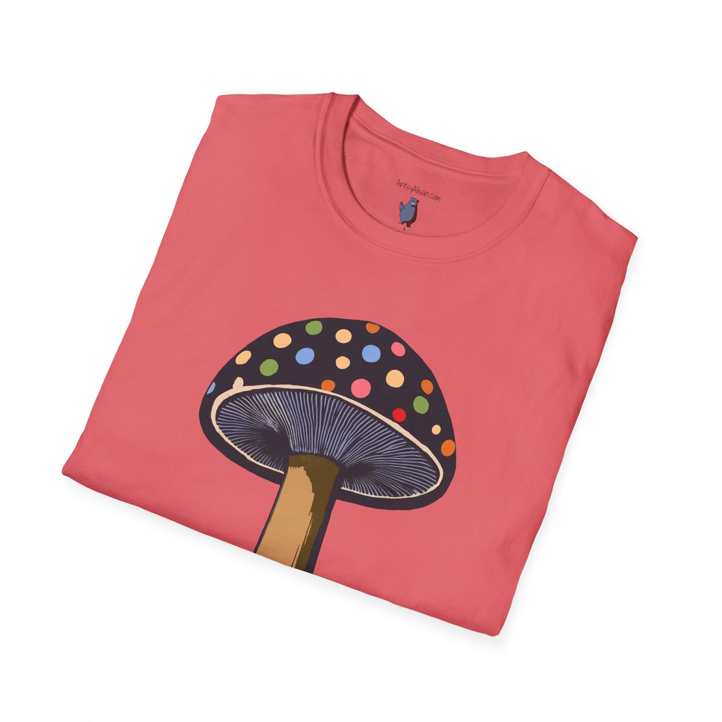 Multi Color Polka Dot Mushroom Graphic Art Tee - 100% Cotton T-Shirt