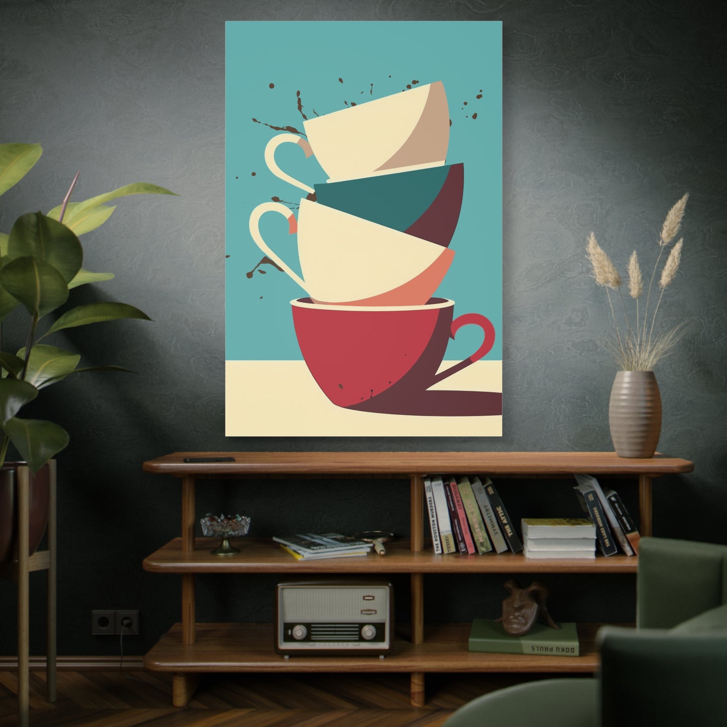 Modern Balancing Coffee Cup Art Print - Matte Canvas, Stretched, 1.25"