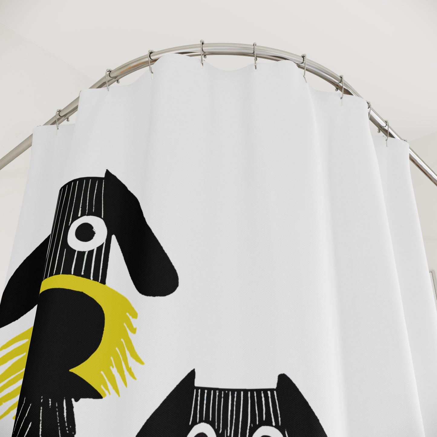 Retro Inspired Wide Eyed Dogs Shower Curtain Yellow Gradient