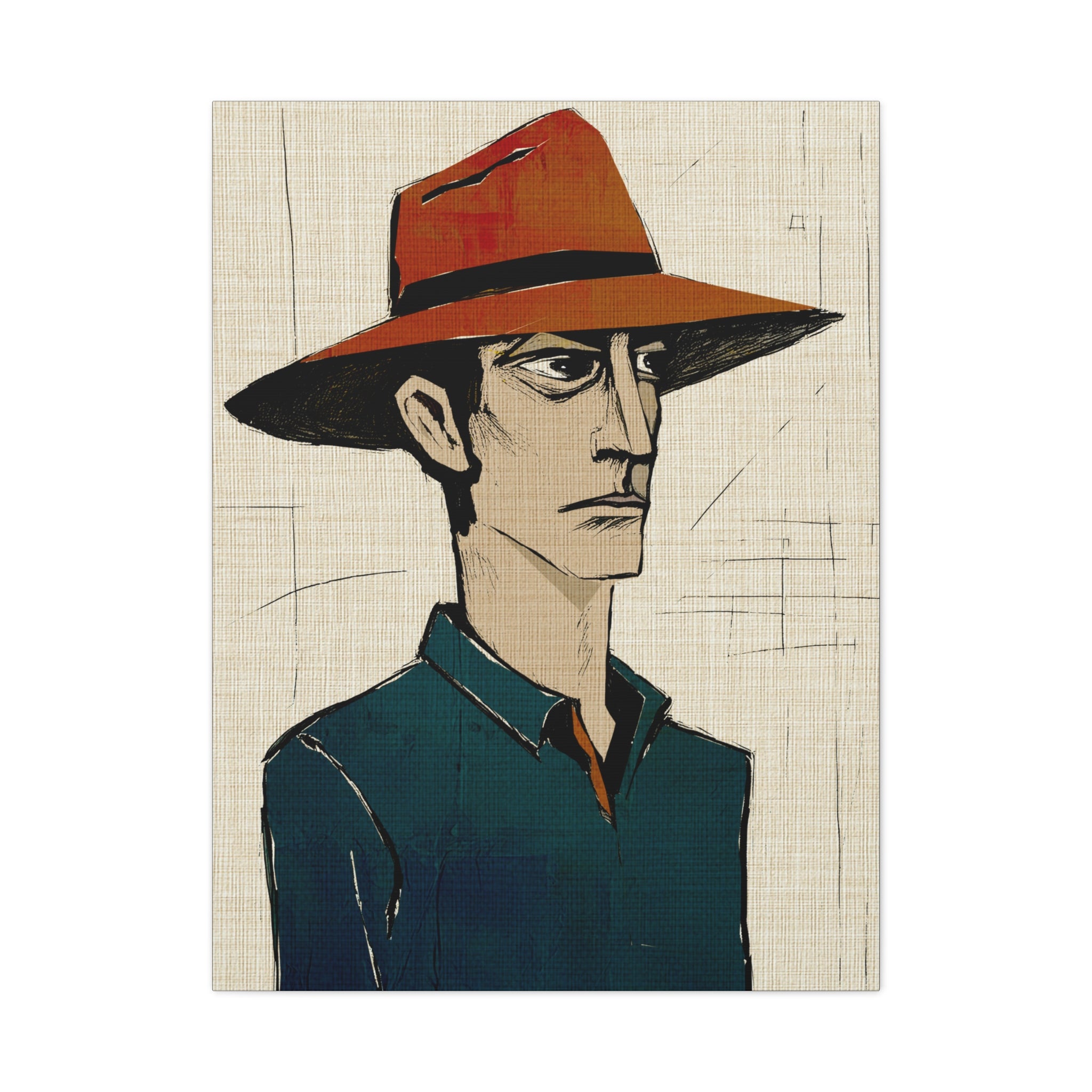 Abstract Cowboy Portrait Collaborative Modern Art Print Number One - Matte Canvas, Stretched, 1.25"