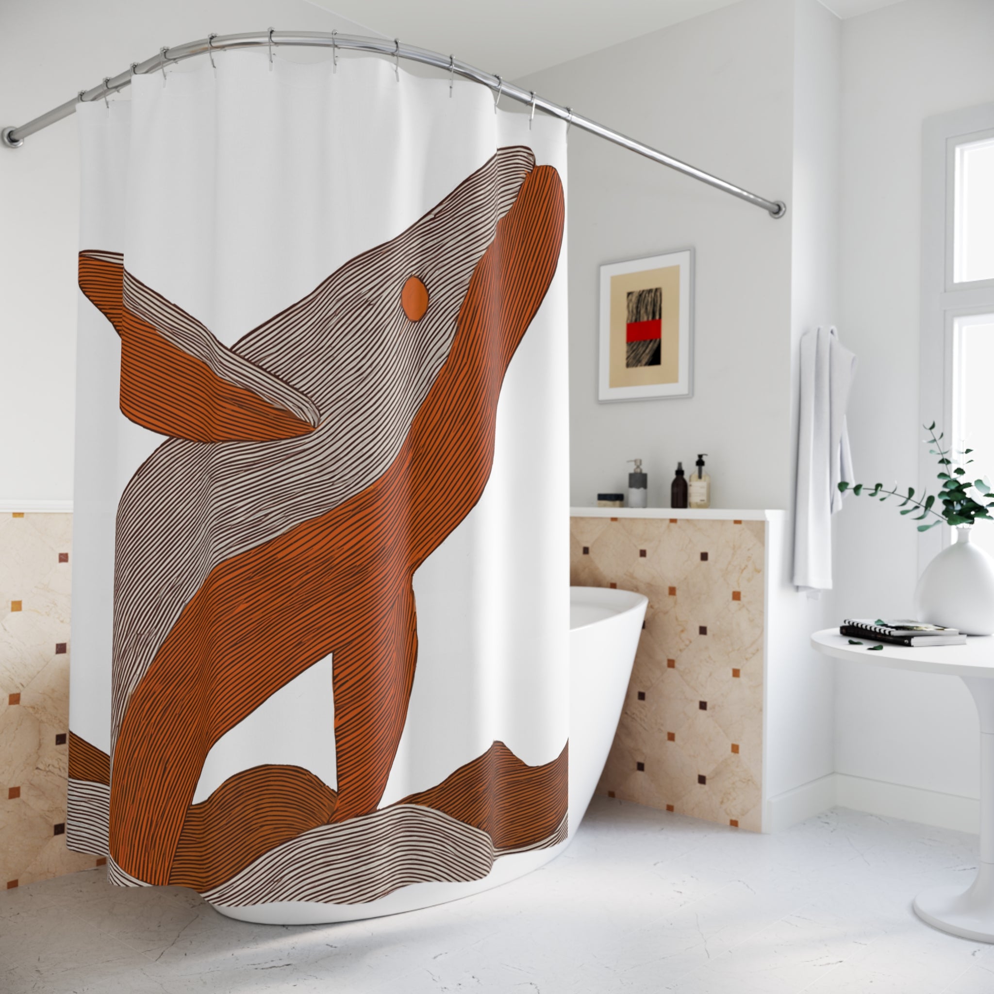 Graphic Illustration Style Leaping Whale Shower Curtain