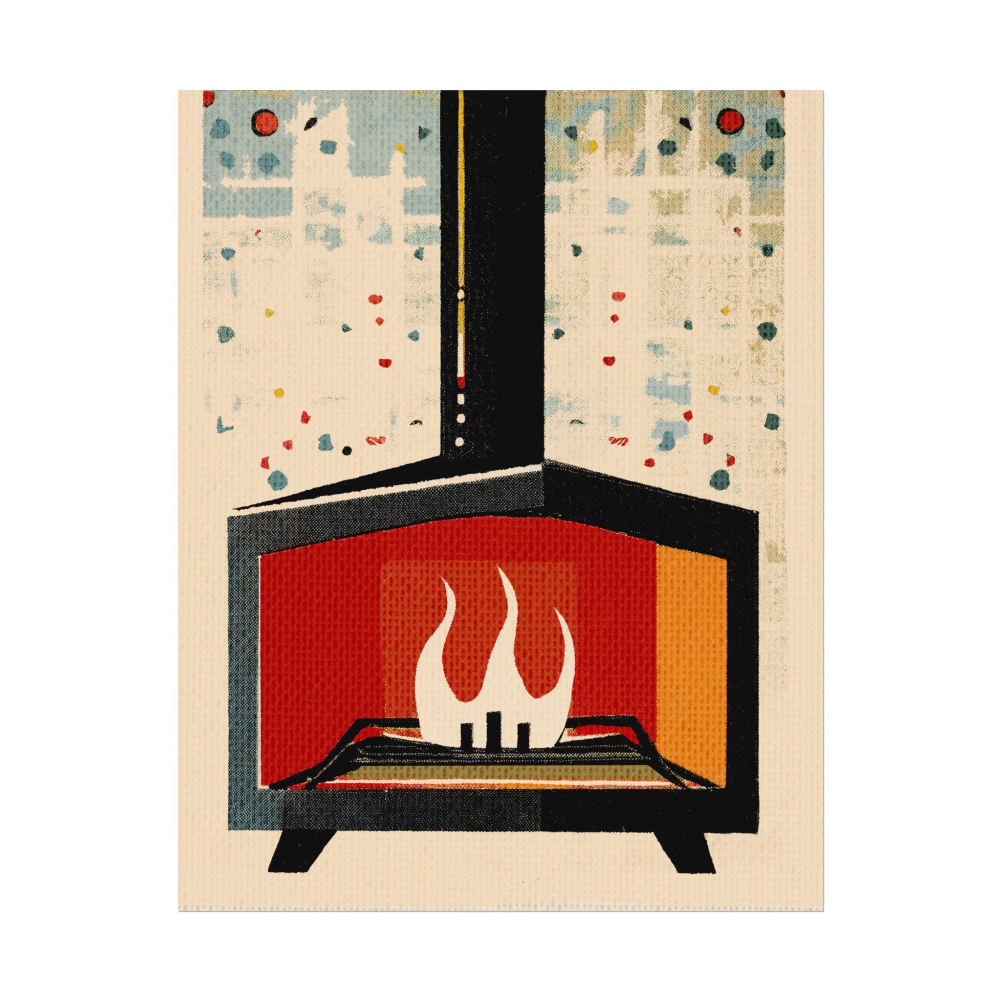 Mid Century Modern Fireplace Art Print Rolled Poster | Wall Art, Midwest Mod