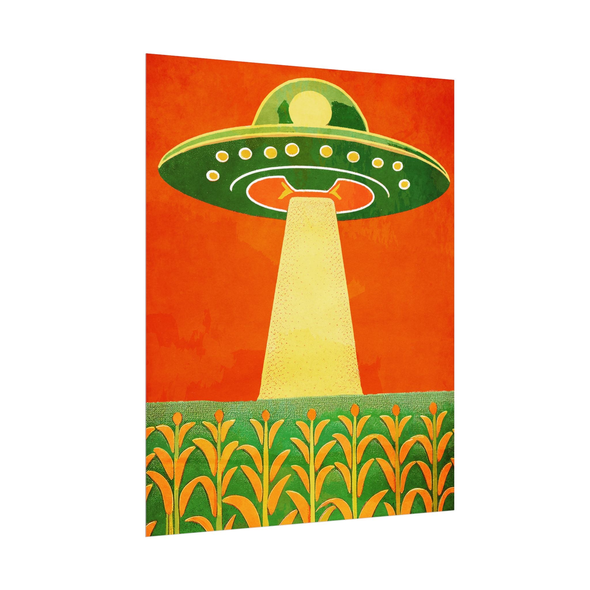 Midwest Modern UFO and Corn Art Print Rolled Poster | Wall Art, Midwest Mod, Prairie, UFO, UAP, Aliens, Cornfield, Martians