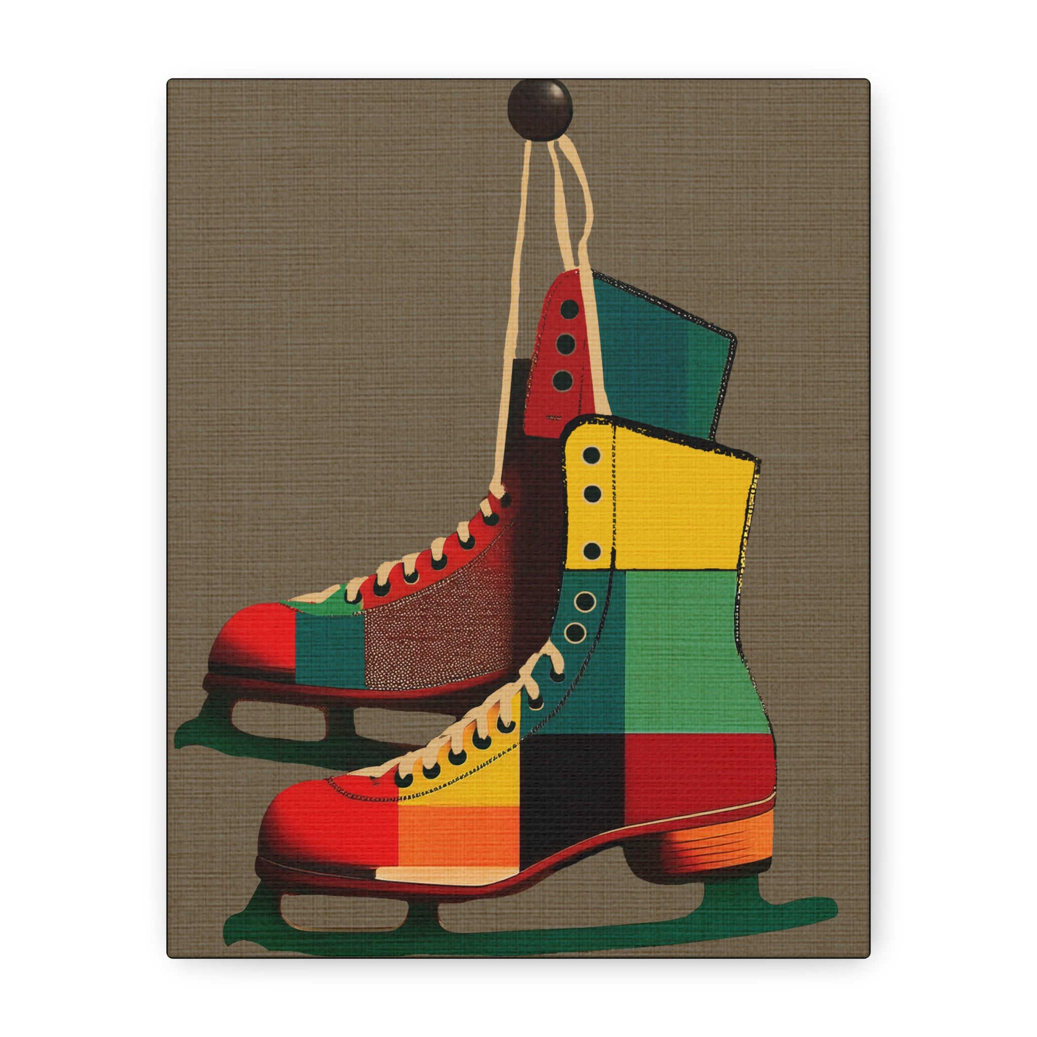 Midwest Mod Seasonal Winter Art Print Pair of Ice Skates in Plaid - Matte Canvas, Stretched, 1.25"
