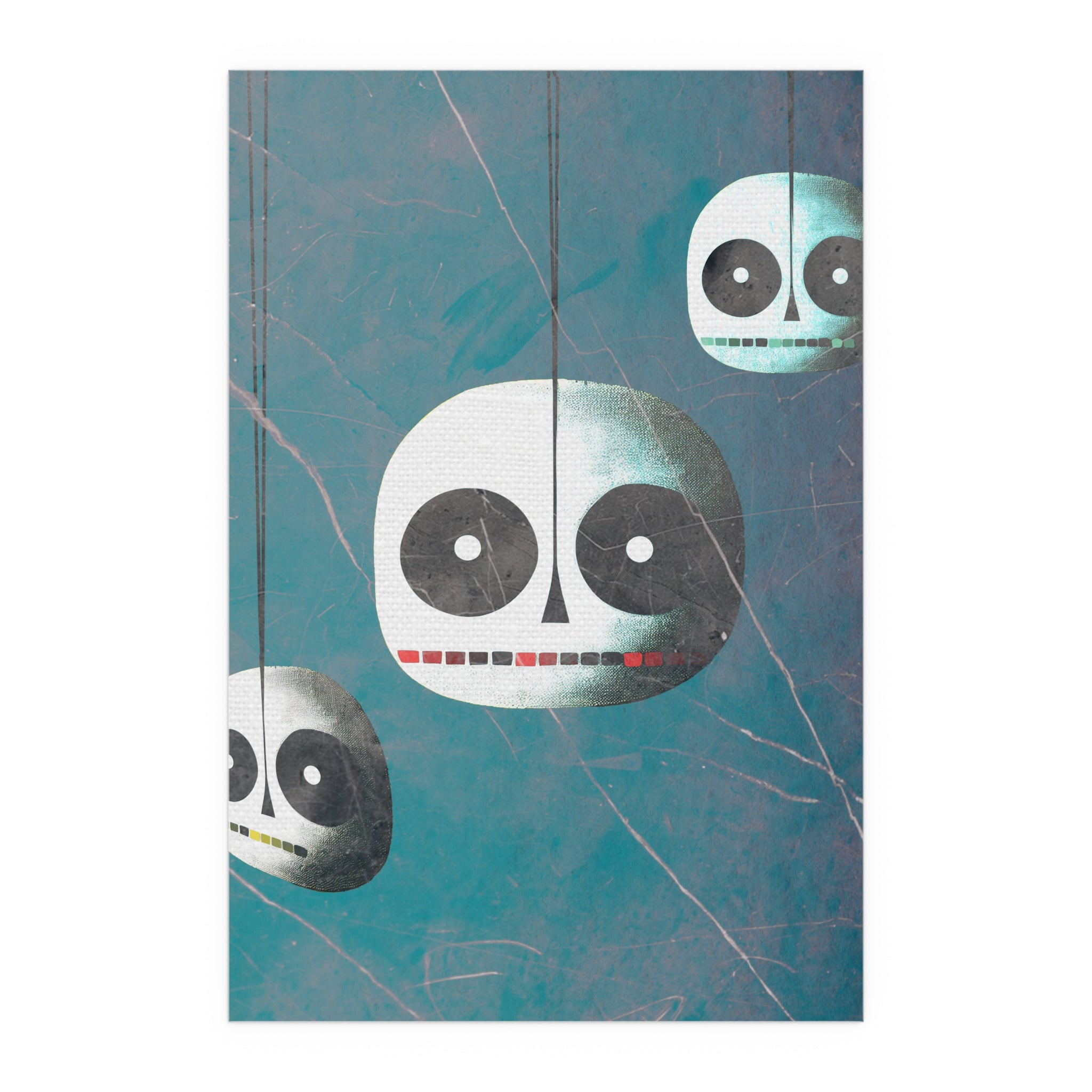 Midwest Mod Skeleton Skull Heads Seasonal Silk Poster, Indoor and Outdoor Decor, Unique Home Decor, Seasonal Decor, Halloween, skeleton heads