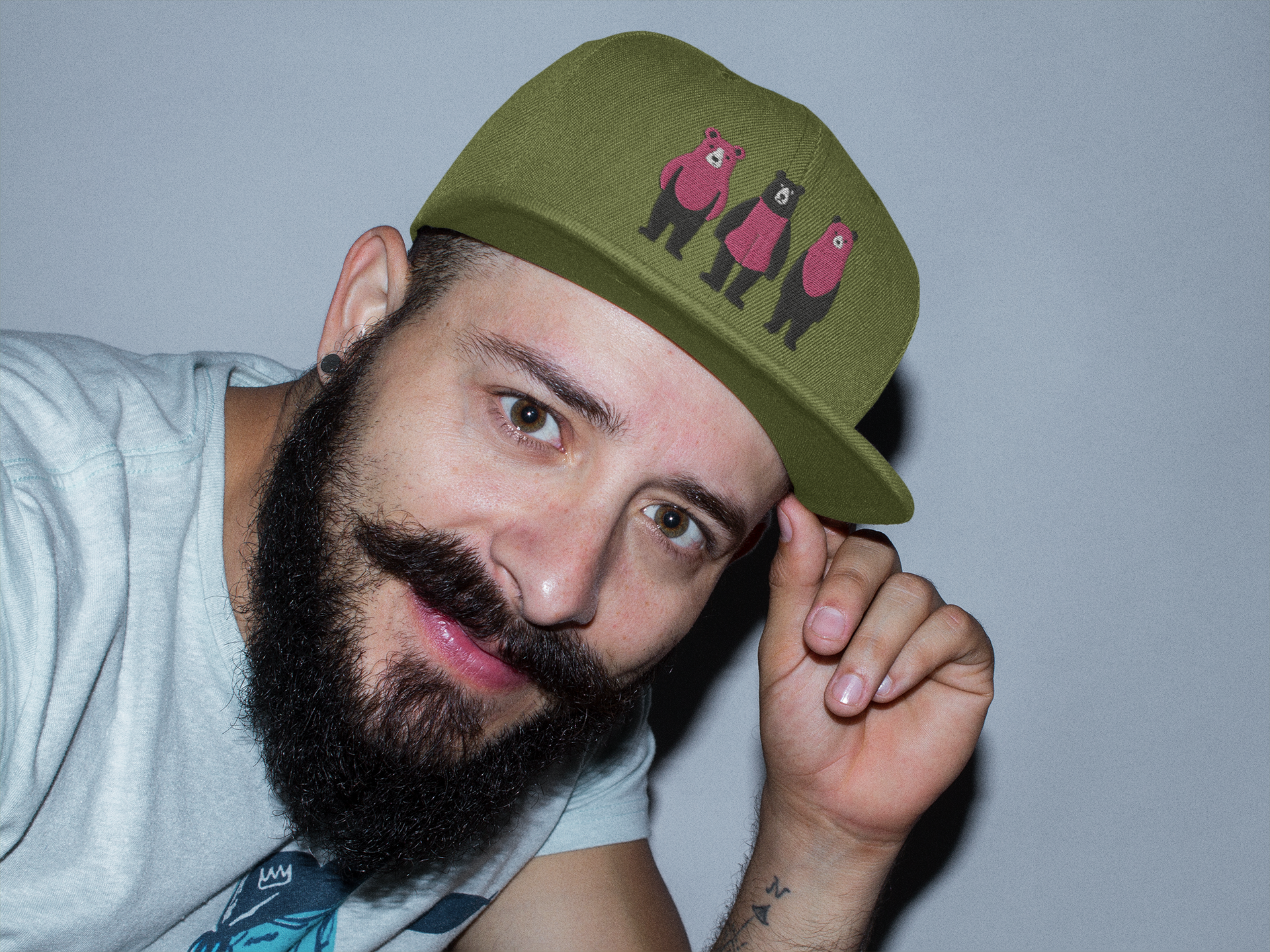 Embroidered Organic Baseball Cap - Midwest Modern Three Bears Design