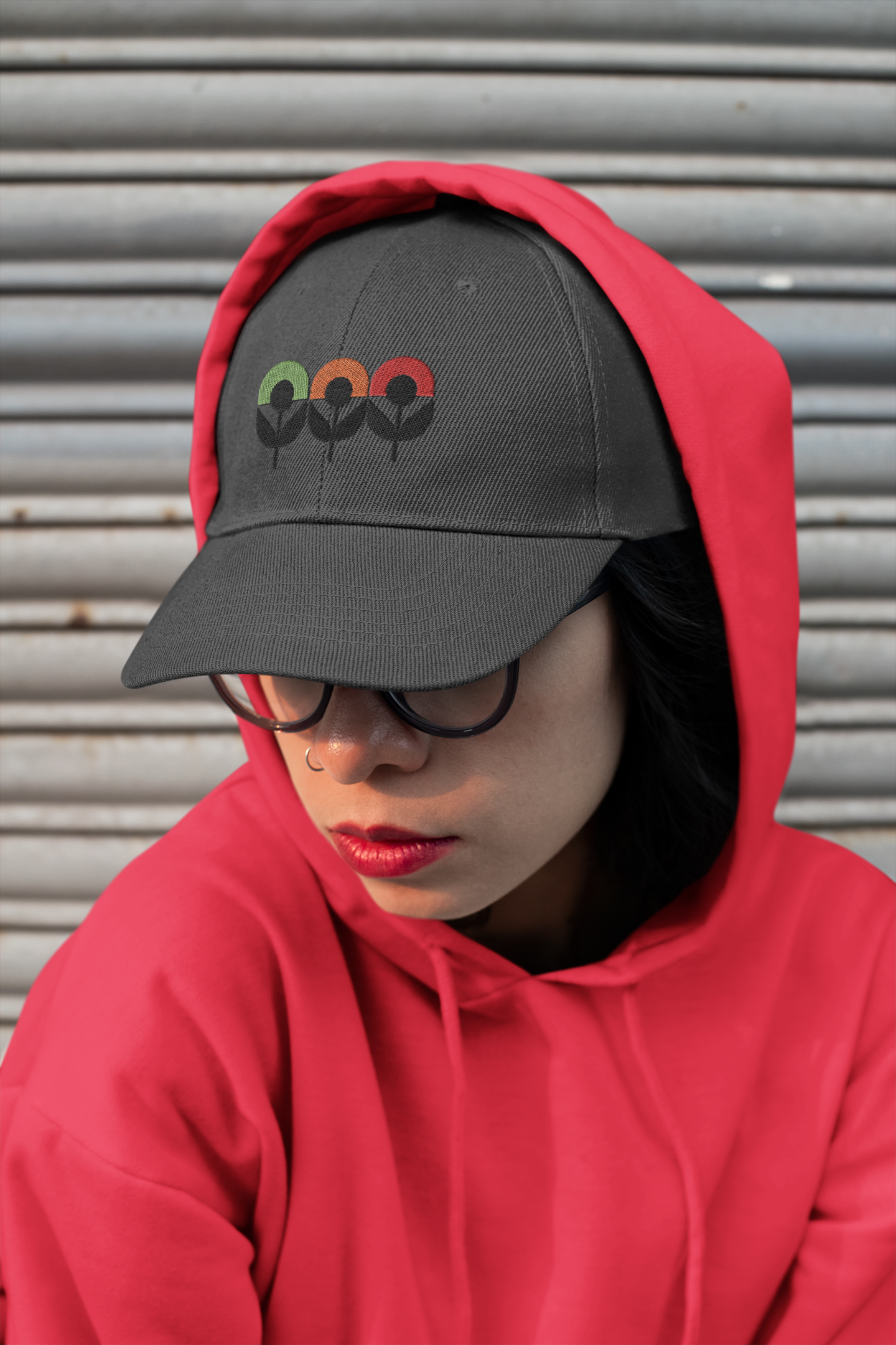 Embroidered Organic Baseball Cap - Midwest Modern Flower Trio Design