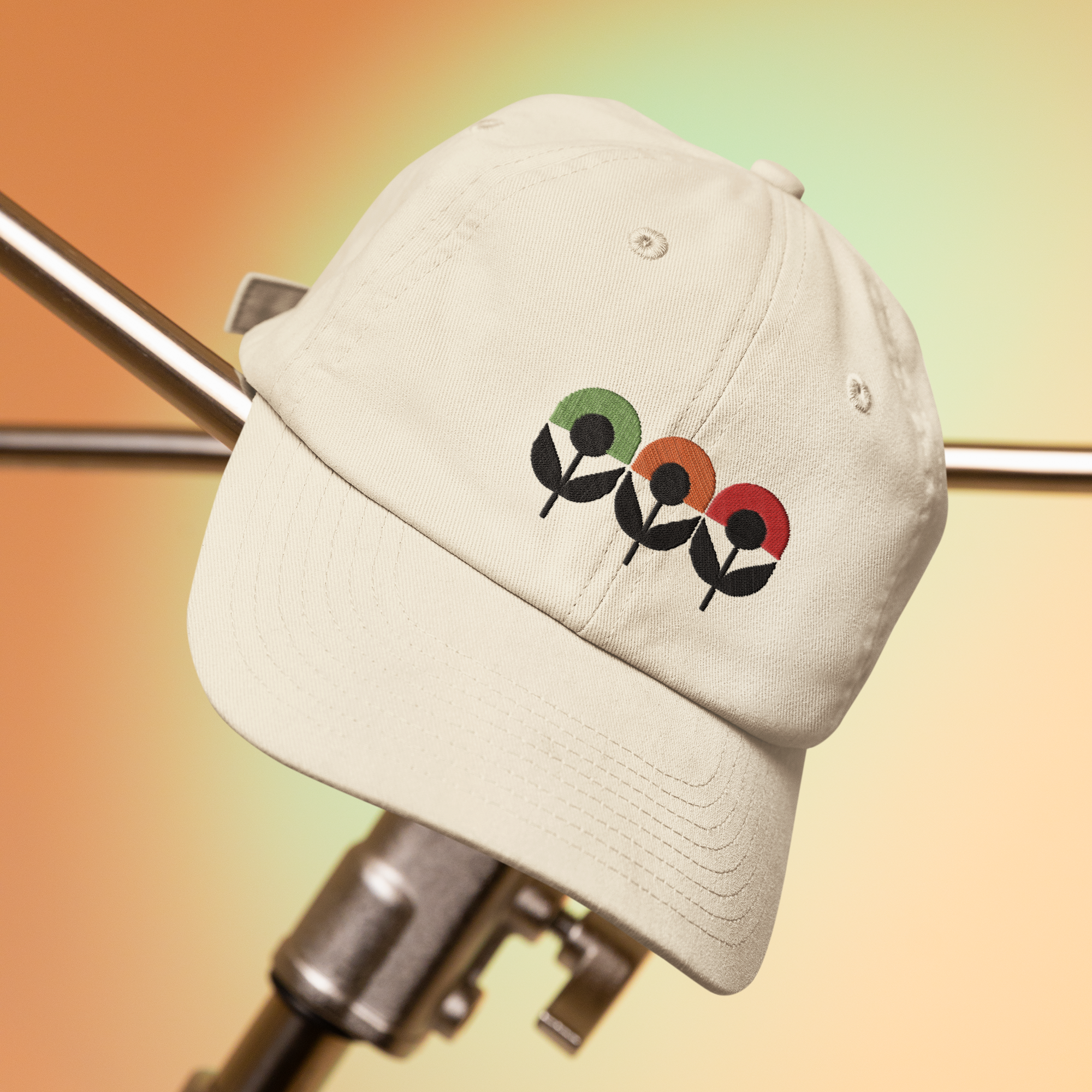 Embroidered Organic Baseball Cap - Midwest Modern Flower Trio Design
