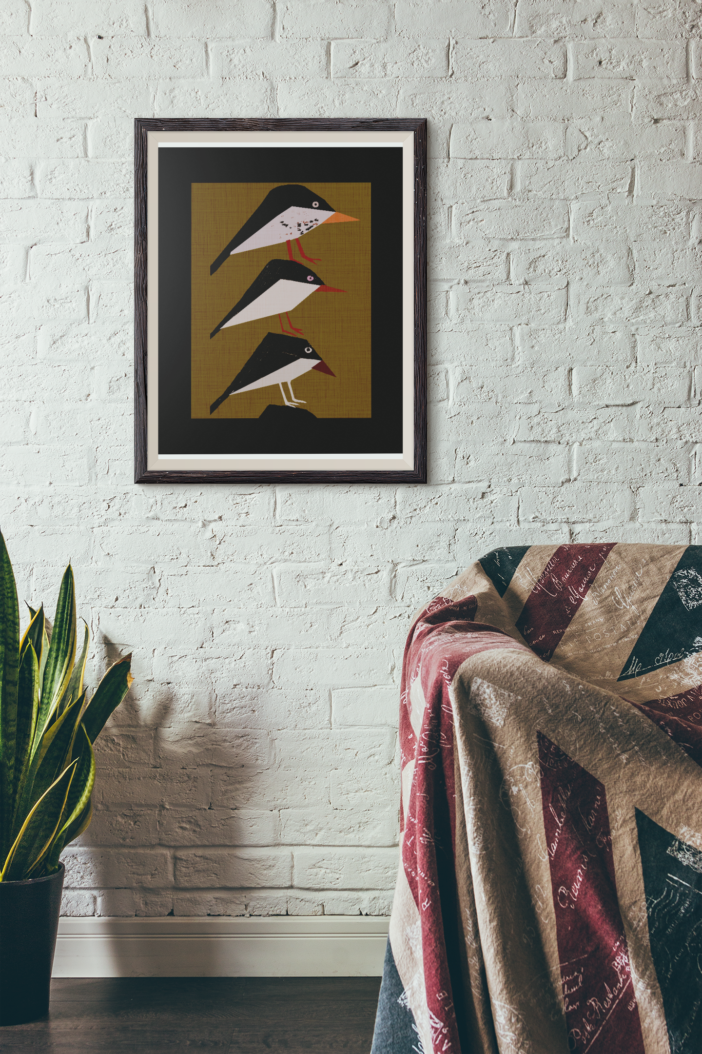 Midwest Modern Retro Stack of Birds In Yellow Art Print - Matte Canvas, Stretched, 1.25"