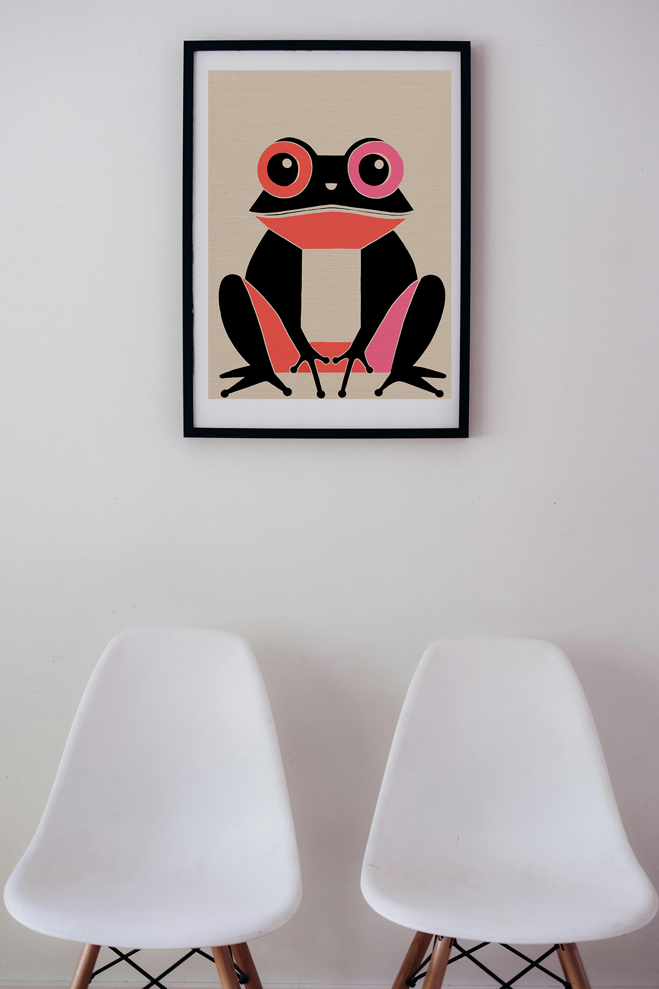 Midwest Modern Retro Pink and Black Frog Art Print - Matte Canvas, Stretched, 1.25"
