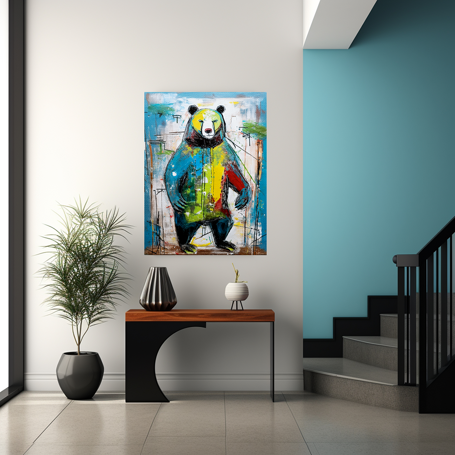 Midwest MCM Inspired Grizzly Bear Collaborative Abstract Modern Art Print - Matte Canvas, Stretched, 1.25"