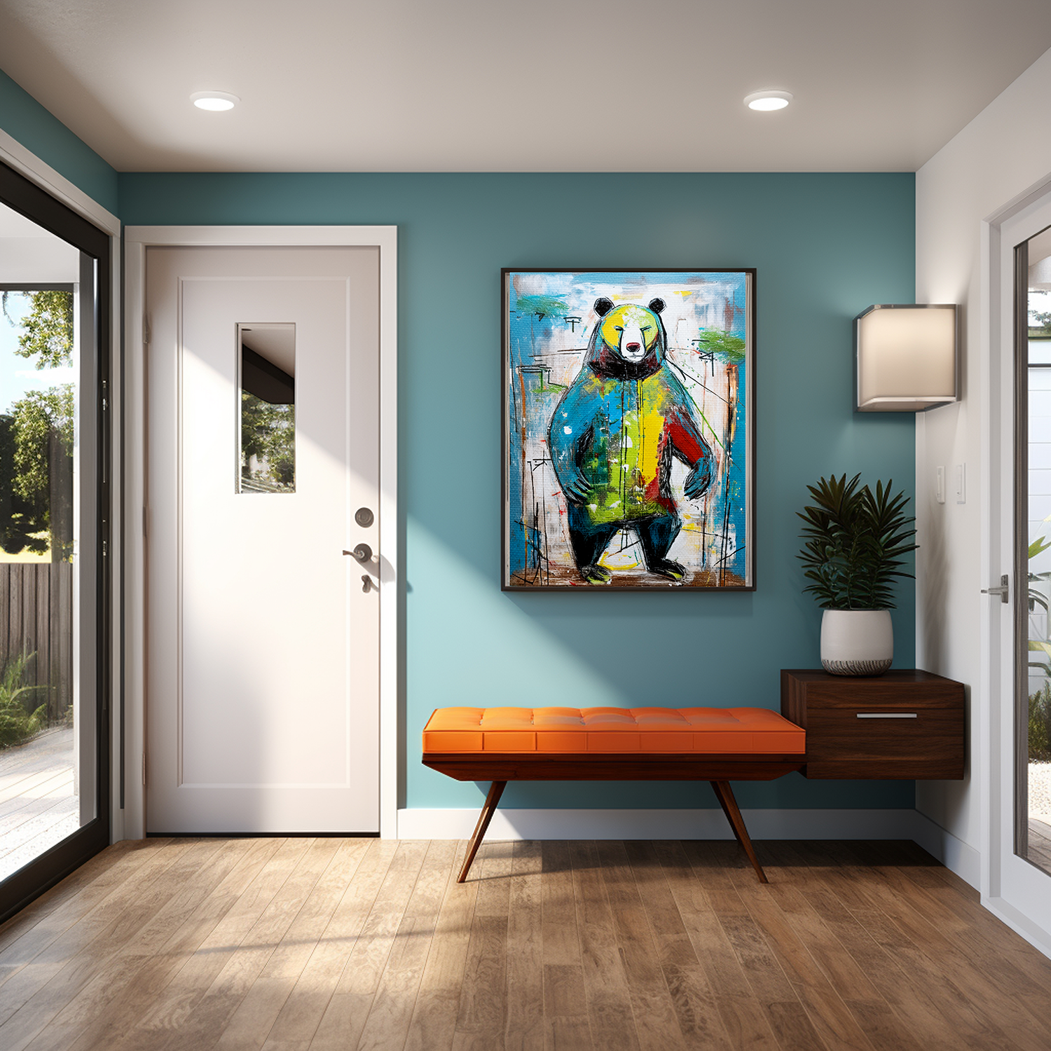 Midwest MCM Inspired Grizzly Bear Collaborative Abstract Modern Art Print - Matte Canvas, Stretched, 1.25"