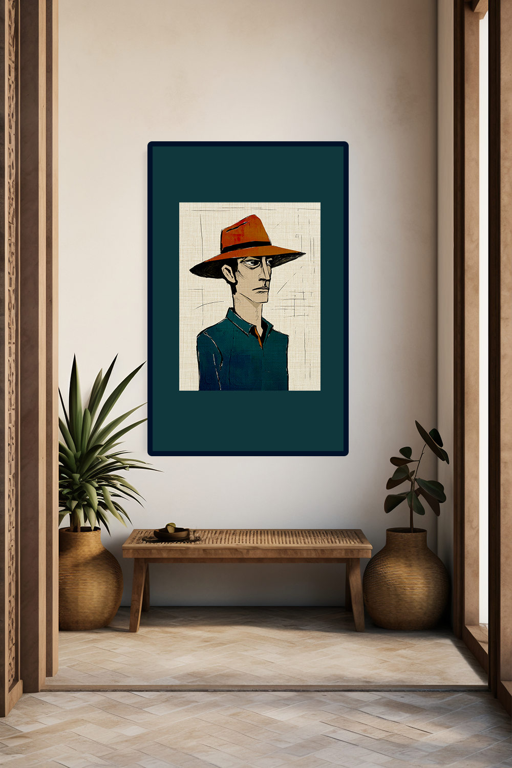 Abstract Cowboy Portrait Collaborative Modern Art Print Number One - Matte Canvas, Stretched, 1.25"