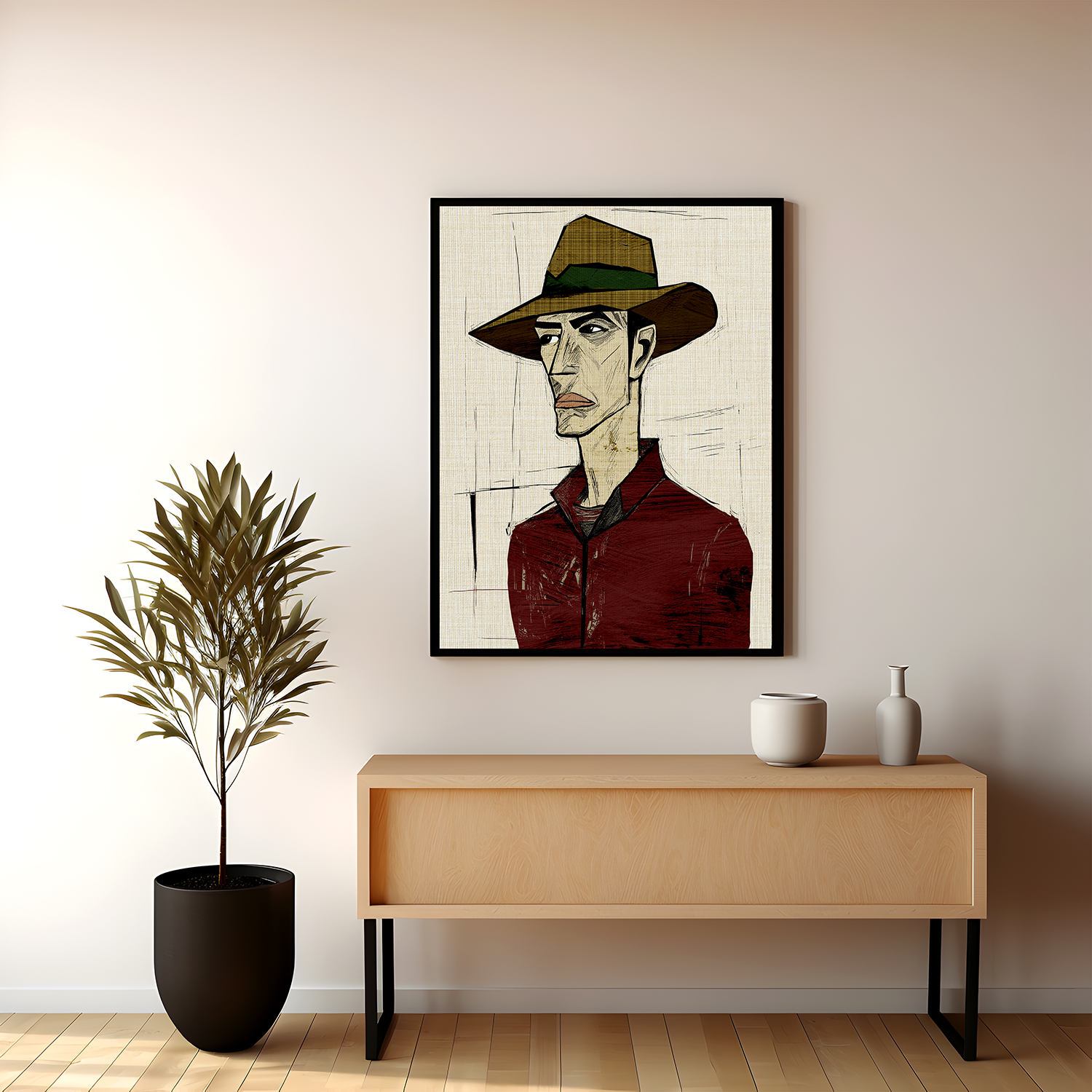 Abstract Cowboy Portrait Collaborative Modern Art Print Number Two - Matte Canvas, Stretched, 1.25"