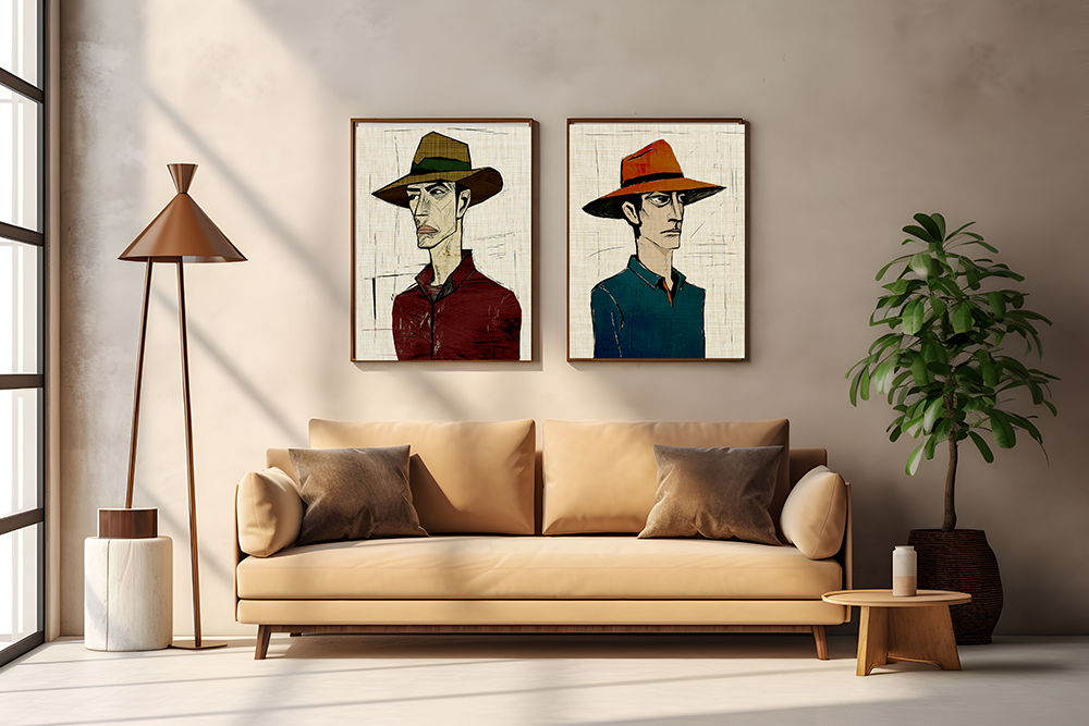 Abstract Cowboy Portrait Collaborative Modern Art Print Number Two - Matte Canvas, Stretched, 1.25"