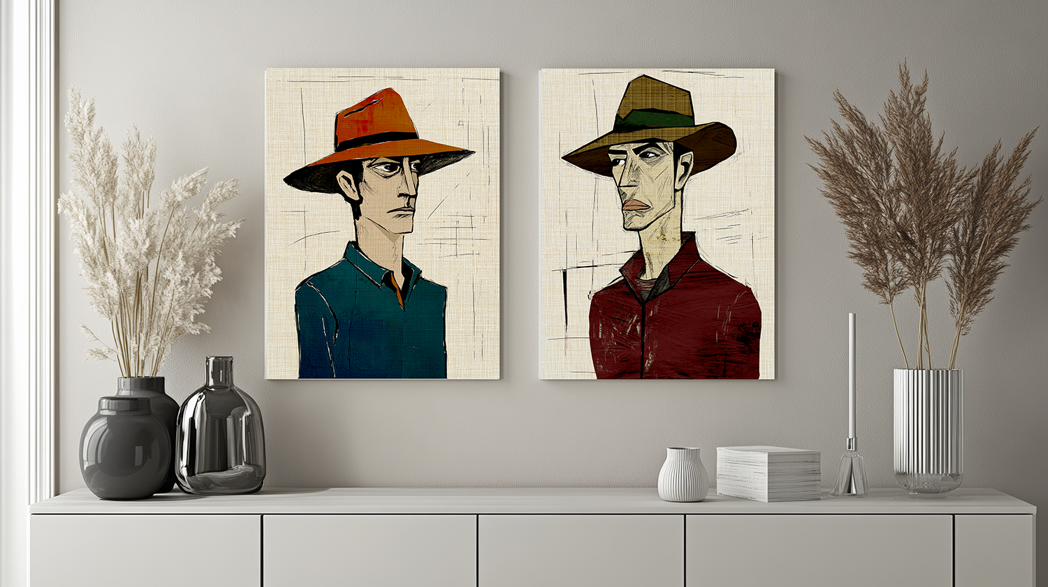 Abstract Cowboy Portrait Collaborative Modern Art Print Number Two - Matte Canvas, Stretched, 1.25"