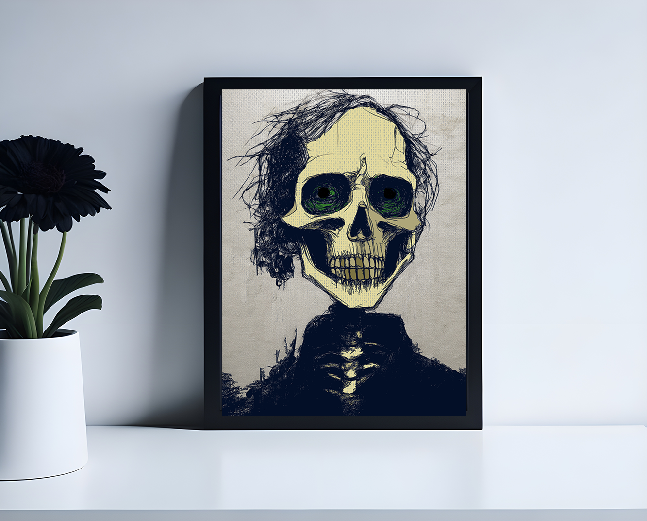 Crazy Hair Skeleton Art Print  - Matte Canvas, Stretched, 1.25"