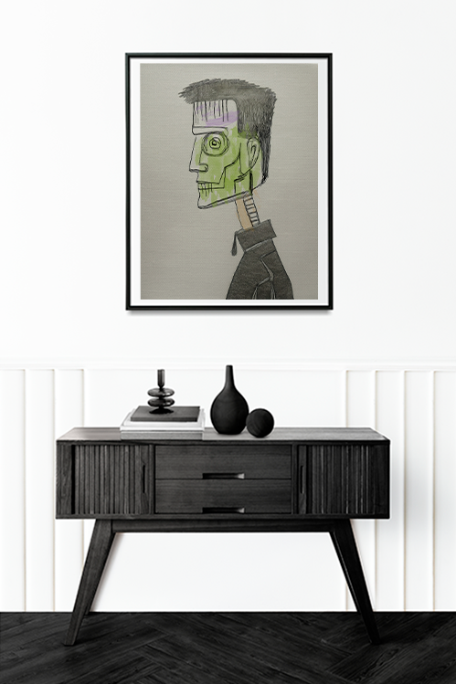 Frankenstein Frank #1 Halloween Art Print  - Matte Canvas, Stretched, 1.25"