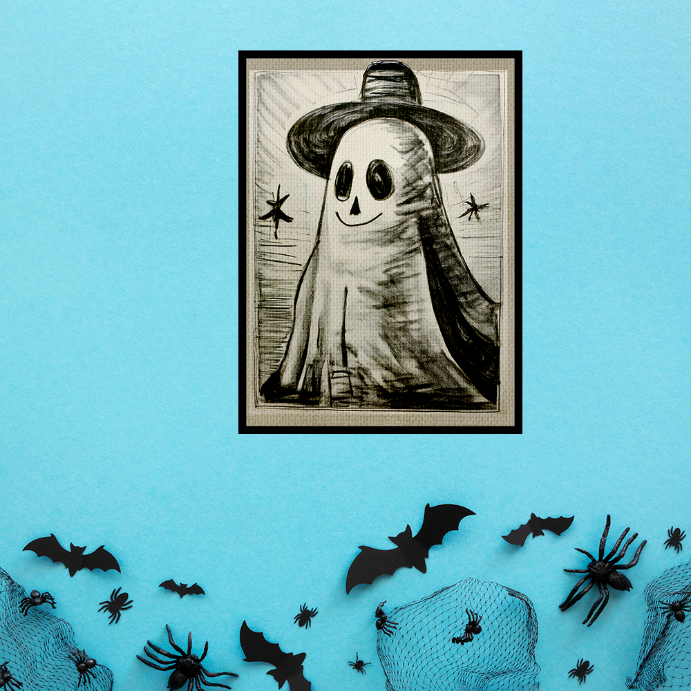 Black and White Charcoal Ghost with Smile Art Print  - Matte Canvas, Stretched, 1.25"