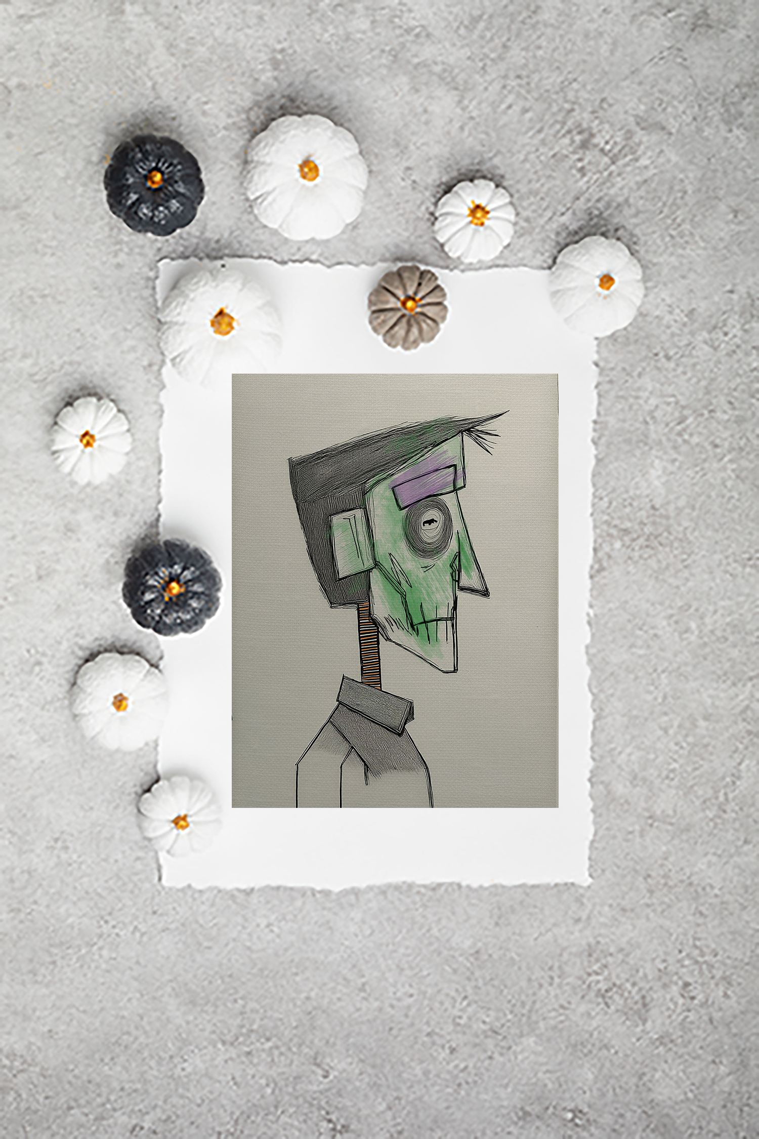 Frankenstein Frank #2 Halloween Art Print  - Matte Canvas, Stretched, 1.25"