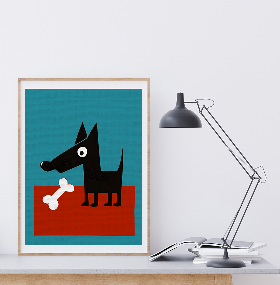 Midwest Mod Dog and Bone Art Print  - Matte Canvas, Stretched, 1.25"