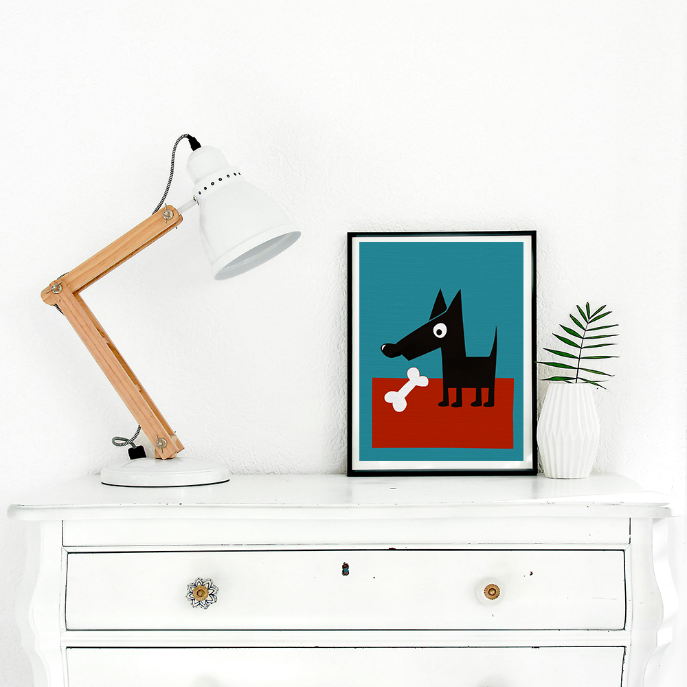 Midwest Mod Dog and Bone Art Print  - Matte Canvas, Stretched, 1.25"