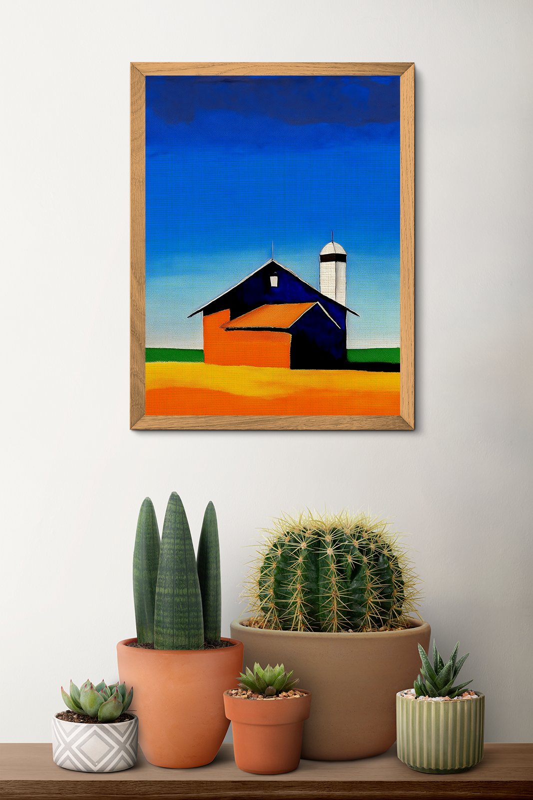 Midwest Modern Prairie Pop Art Barn with Silo Landscape - Matte Canvas, Stretched, 1.25"