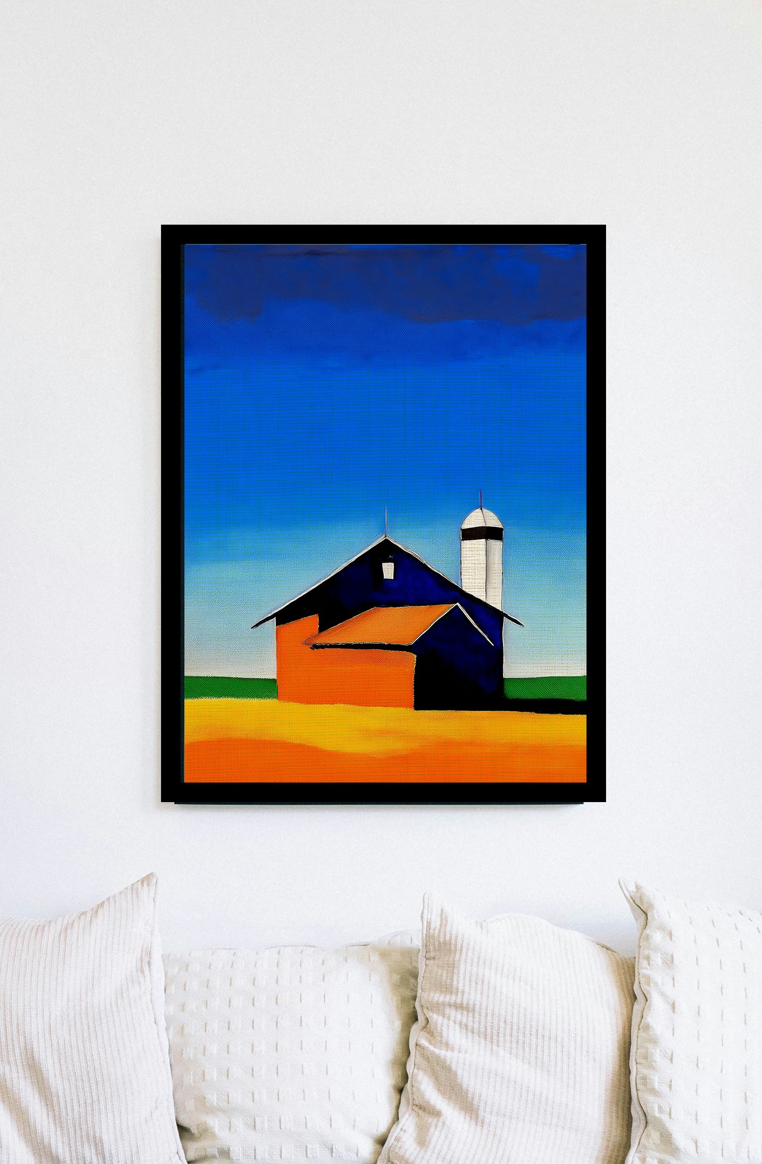 Midwest Modern Prairie Pop Art Barn with Silo Landscape - Matte Canvas, Stretched, 1.25"
