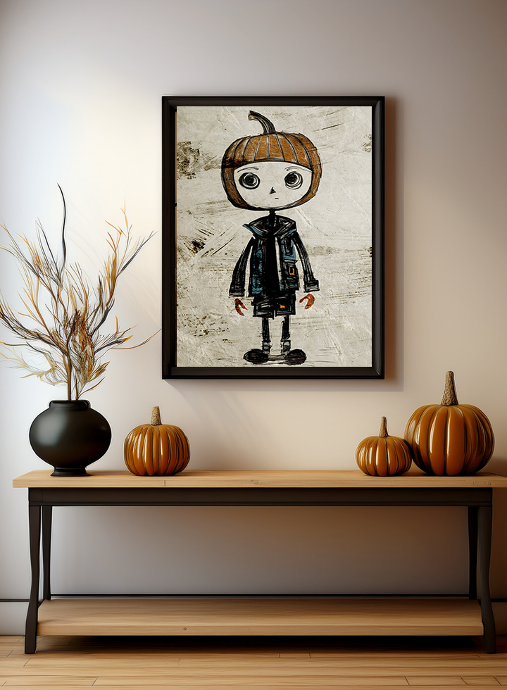 Halloween Seasonal Midwest Mod Pumpkin Boy #2 Art Print  - Matte Canvas, Stretched, 1.25"