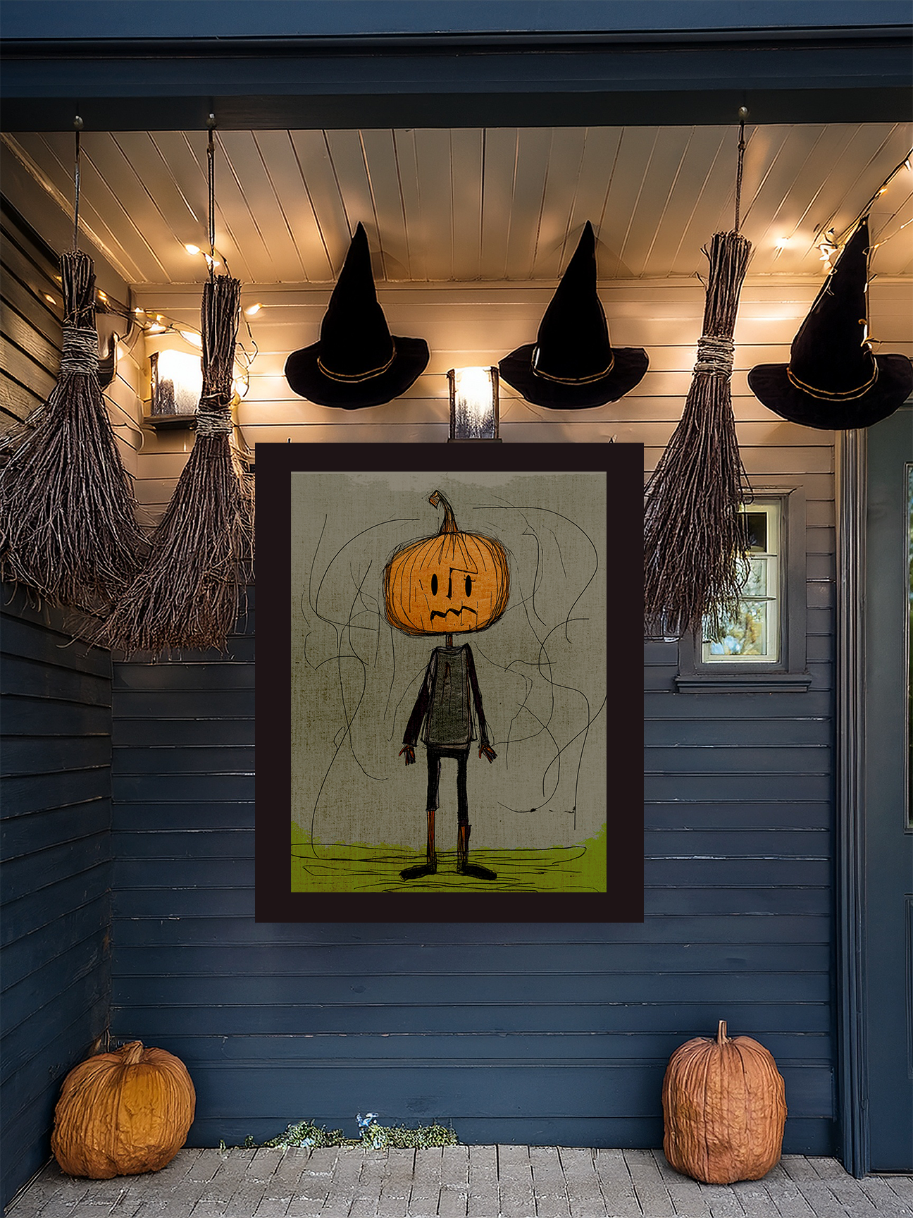 Halloween Seasonal Midwest Mod Pumpkin Boy #4 Art Print  - Matte Canvas, Stretched, 1.25"