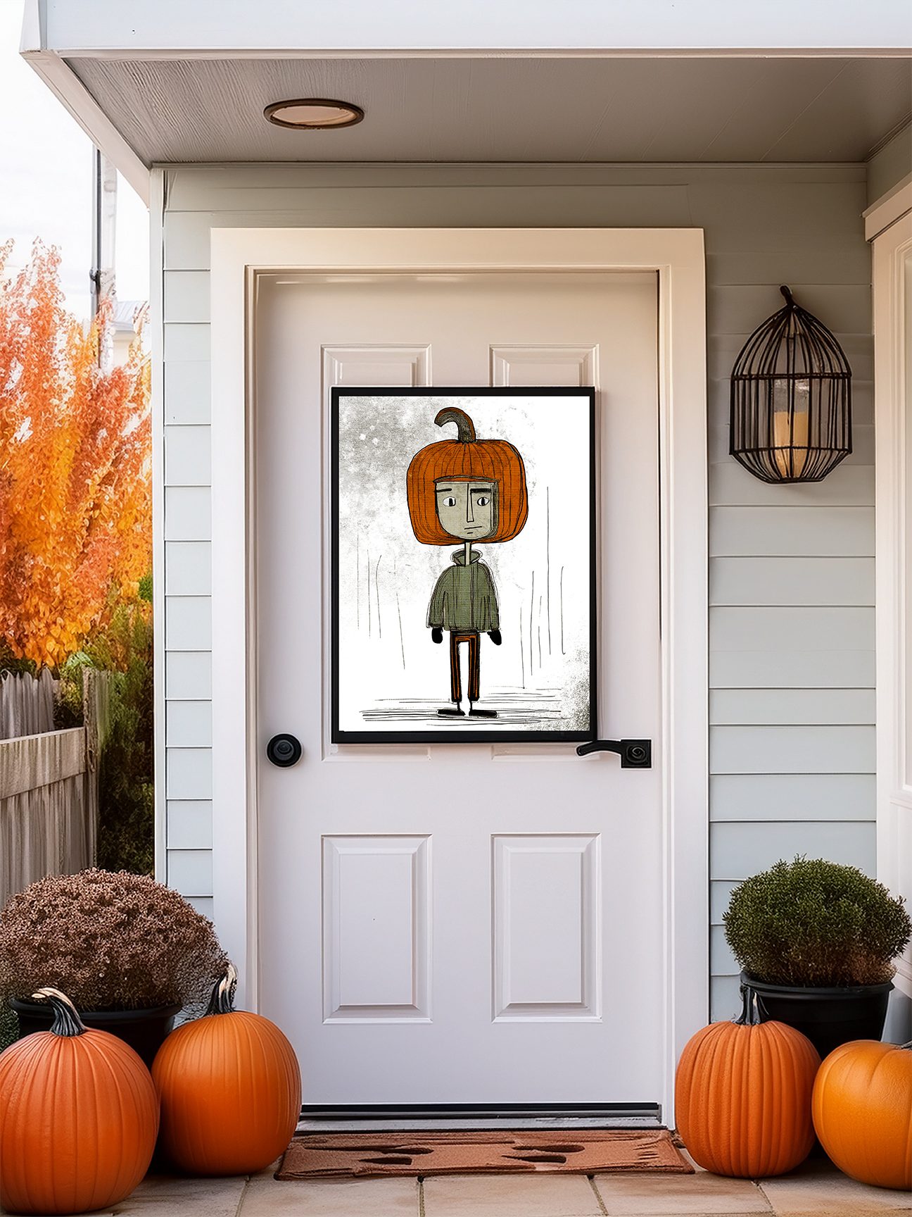 Halloween Seasonal Midwest Mod Pumpkin Boy #3 Art Print  - Matte Canvas, Stretched, 1.25"