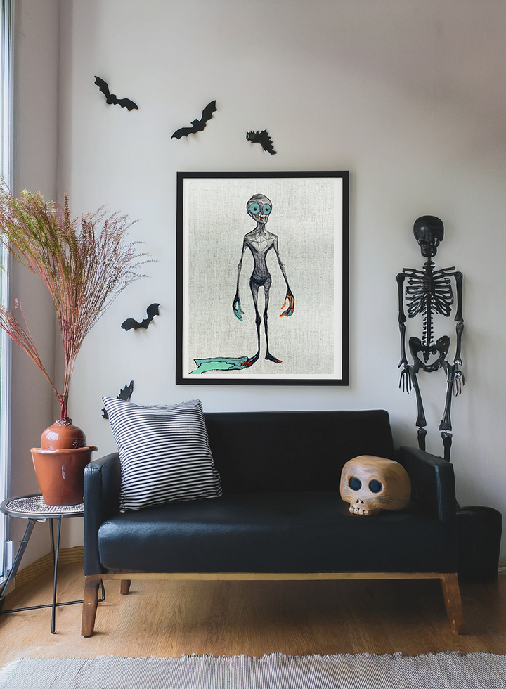 Halloween Seasonal Midwest Mod Alien Zombie Ghoul Goblin Art Print  - Matte Canvas, Stretched, 1.25"