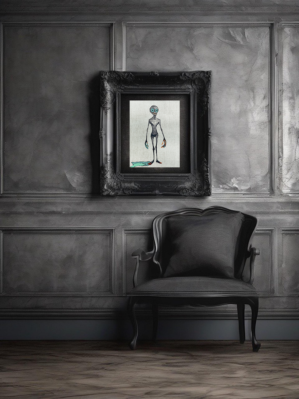 Halloween Seasonal Midwest Mod Alien Zombie Ghoul Goblin Art Print  - Matte Canvas, Stretched, 1.25"