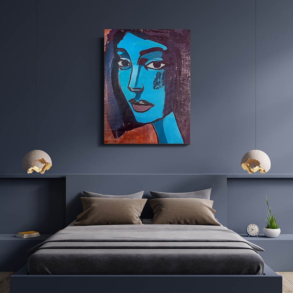 Abstract Midwest Mod Woman Portrait Blue-  Matte Canvas, Stretched, 1.25"