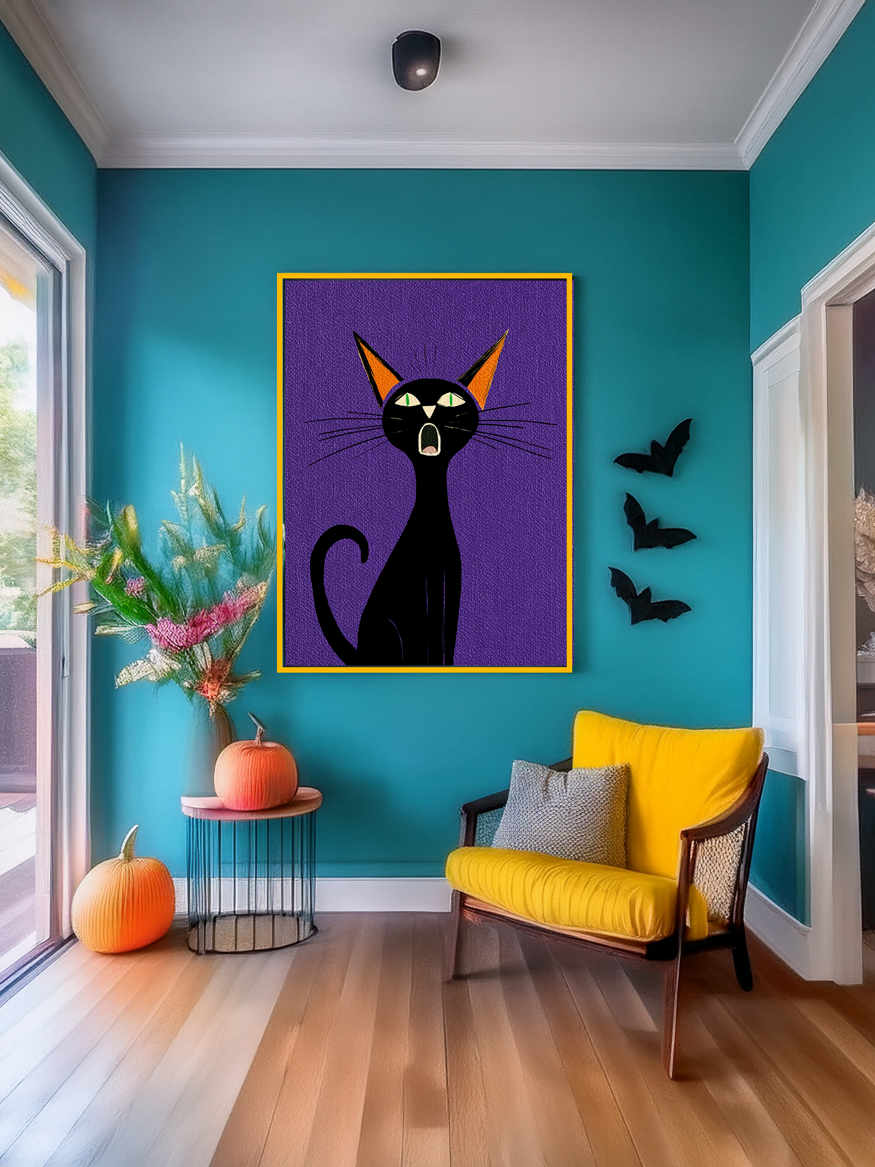 Halloween Seasonal Midwest Mod Scaredy Cat Pop Art Print  - Matte Canvas, Stretched, 1.25"
