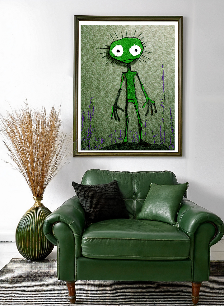 Halloween Seasonal Midwest Mod Green Creature Monster Pop Art Print  - Matte Canvas, Stretched, 1.25"
