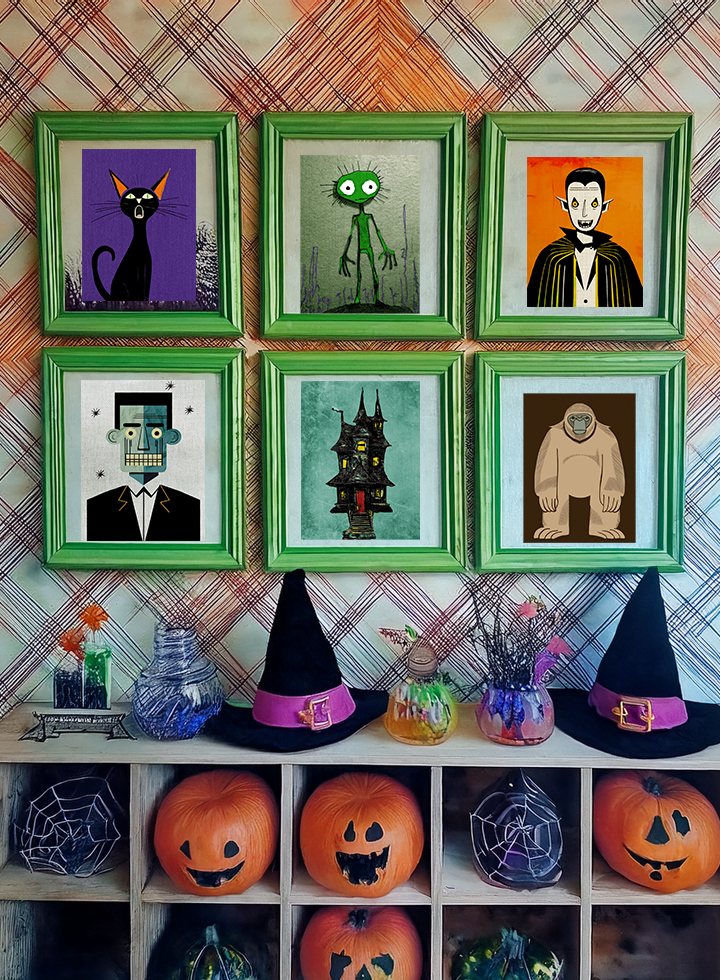 Halloween Seasonal Midwest Mod Green Creature Monster Pop Art Print  - Matte Canvas, Stretched, 1.25"