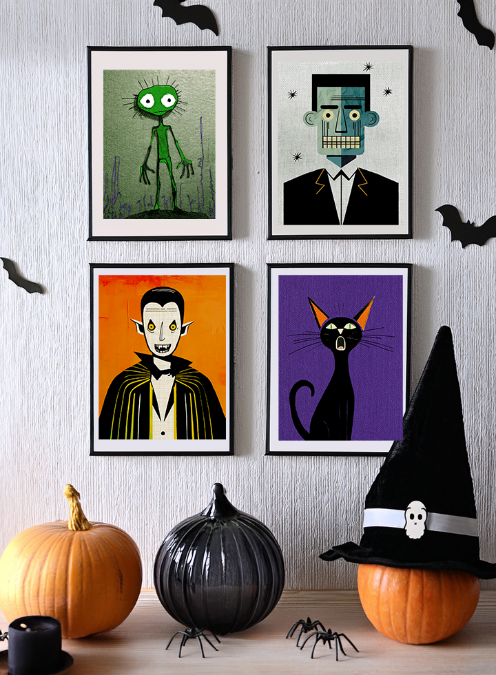 Halloween Seasonal Midwest Mod Vampire Pop Art Print  - Matte Canvas, Stretched, 1.25"