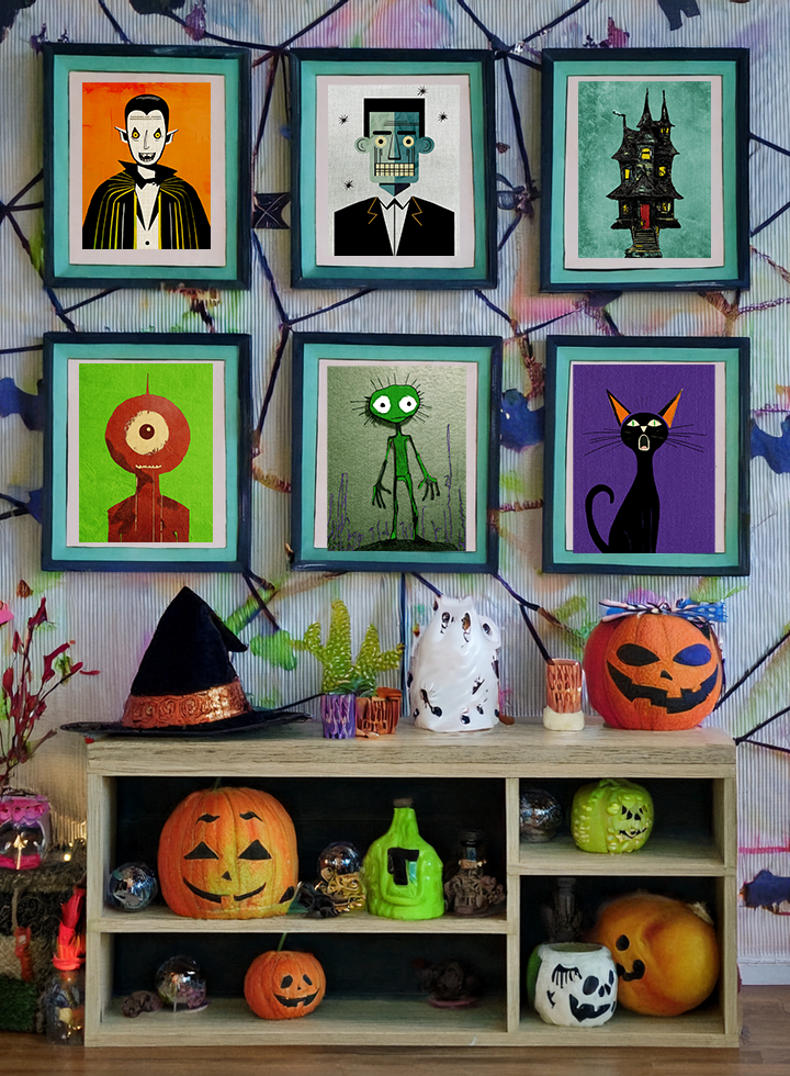 Halloween Seasonal Midwest Mod Vampire Pop Art Print  - Matte Canvas, Stretched, 1.25"