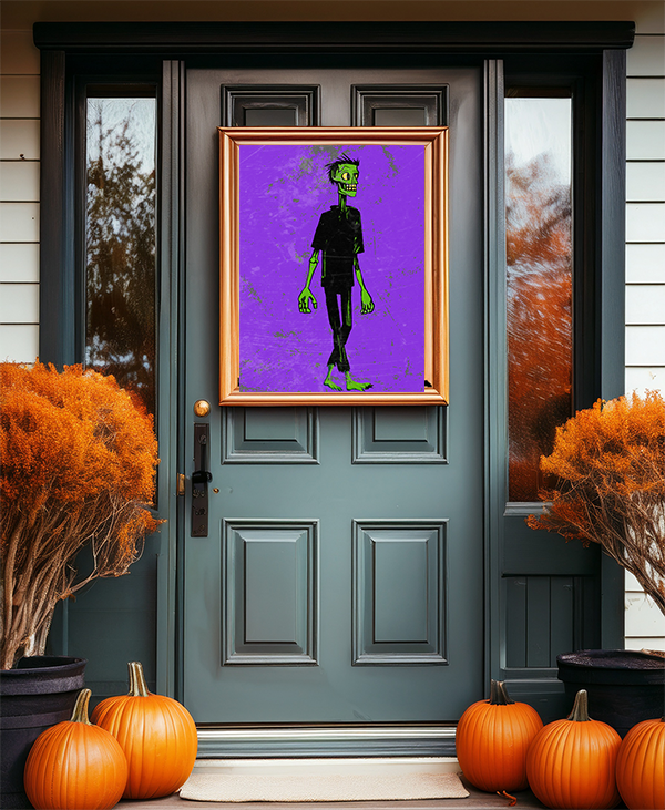 Halloween Seasonal Midwest Mod Lone Zombie Art Print  - Matte Canvas, Stretched, 1.25"