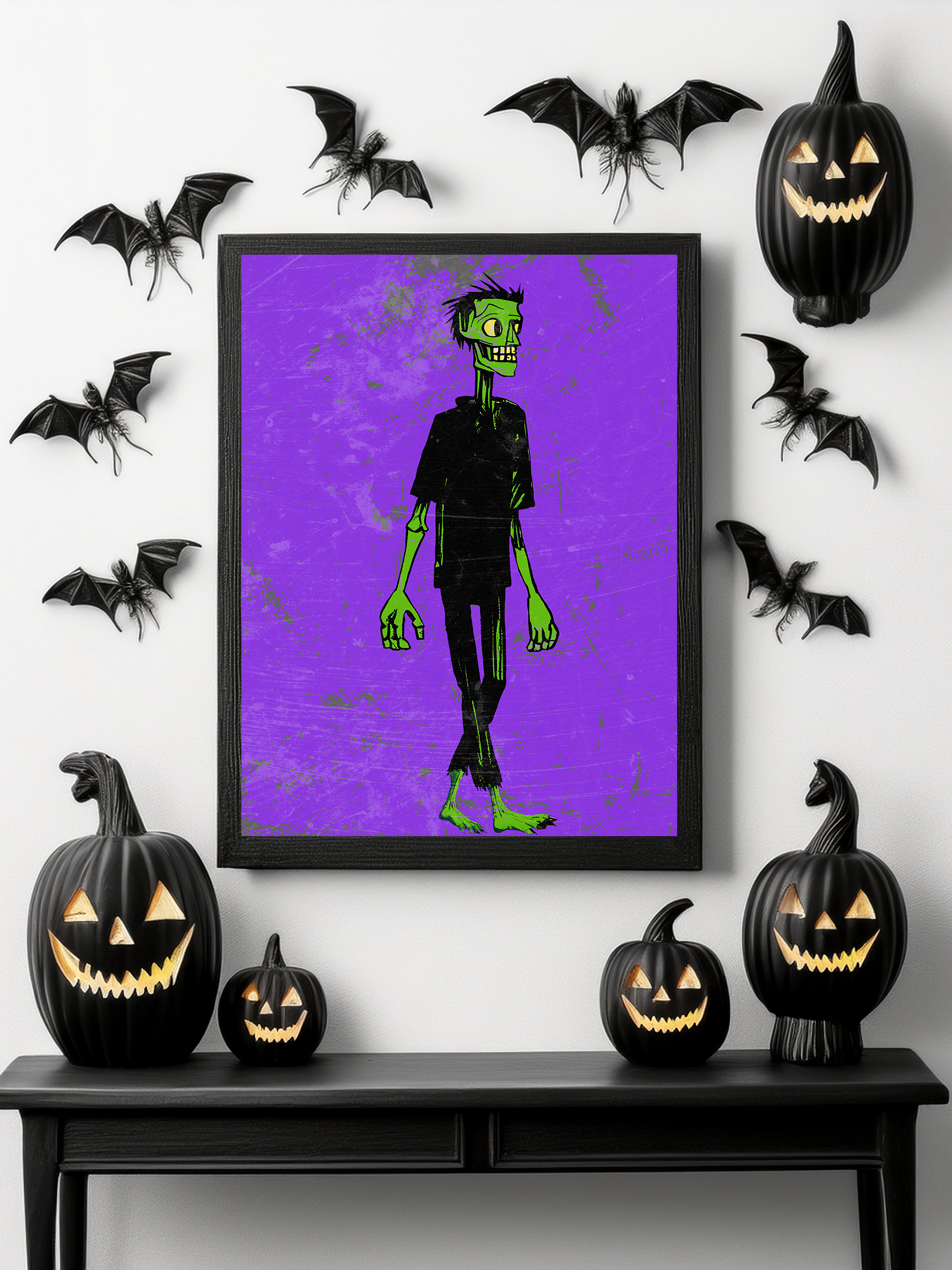 Halloween Seasonal Midwest Mod Lone Zombie Art Print  - Matte Canvas, Stretched, 1.25"