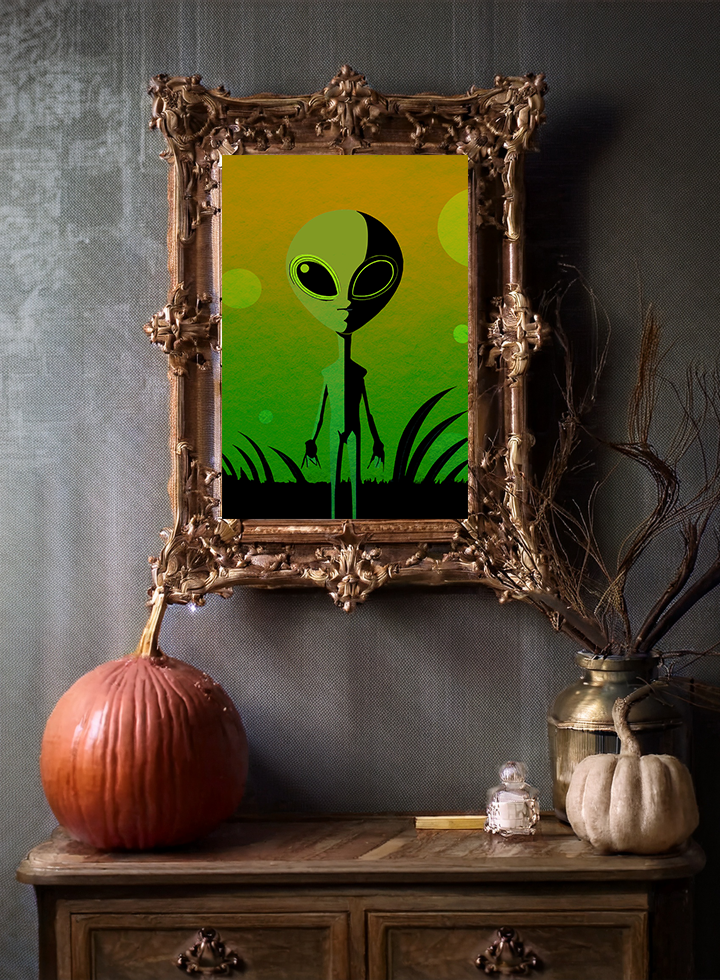 Halloween Seasonal Midwest Mod Green Gradient Martian Alien Art Print  - Matte Canvas, Stretched, 1.25"