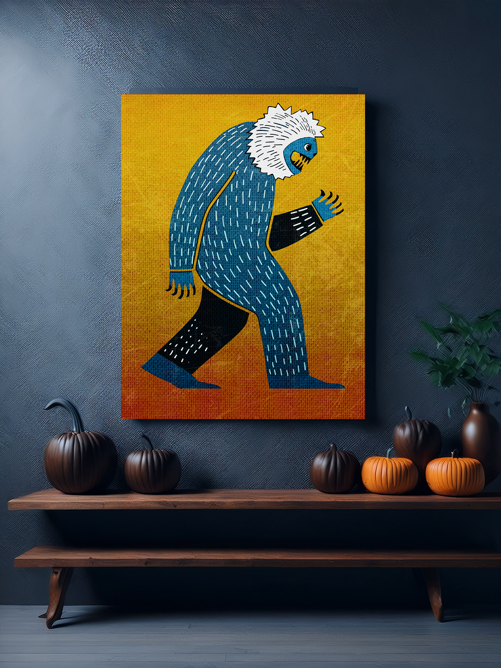 Halloween Seasonal Midwest Mod Yeti Sasquatch Big Foot Number Two Art Print  - Matte Canvas, Stretched, 1.25"
