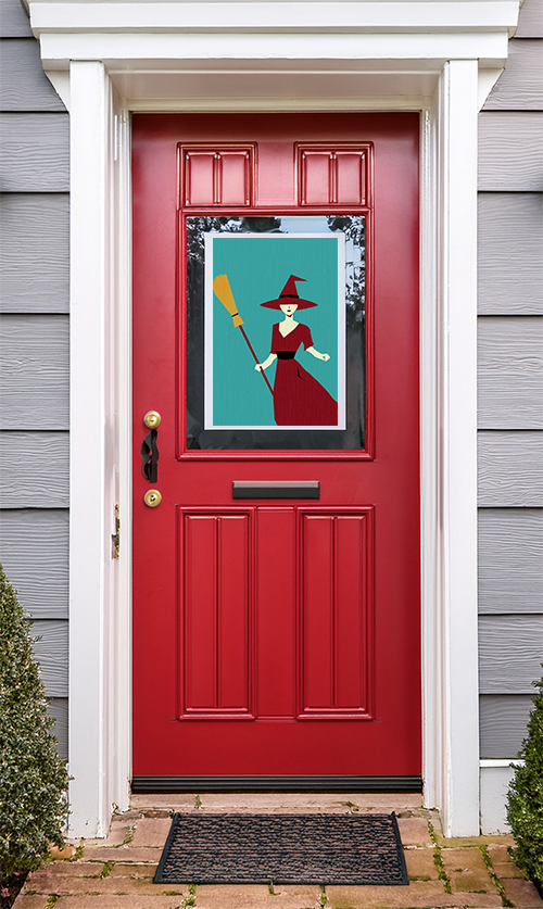 Halloween Seasonal Midwest Mod Witch with Broom Art Print  - Matte Canvas, Stretched, 1.25"