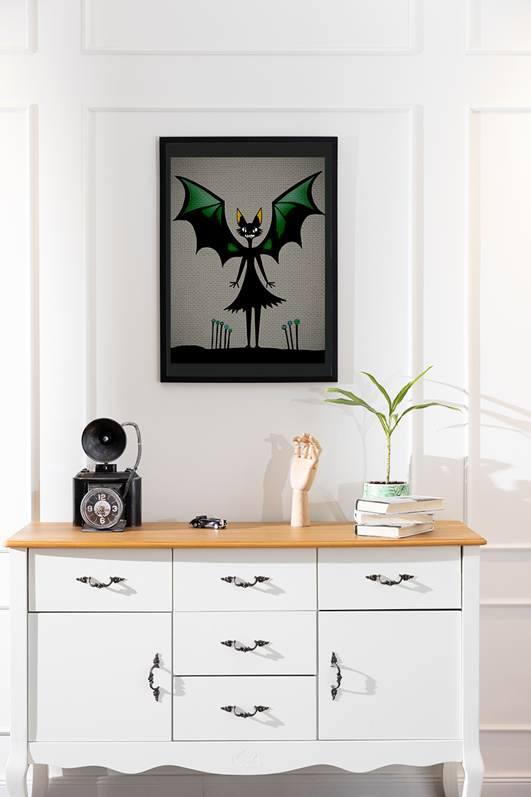 Halloween Seasonal Midwest Mod Batgirl Art Print  - Matte Canvas, Stretched, 1.25"