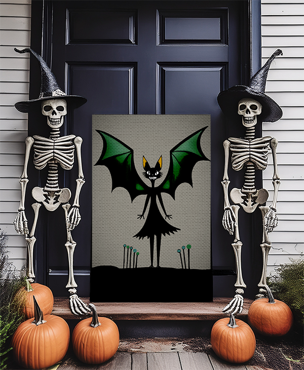 Halloween Seasonal Midwest Mod Batgirl Art Print  - Matte Canvas, Stretched, 1.25"
