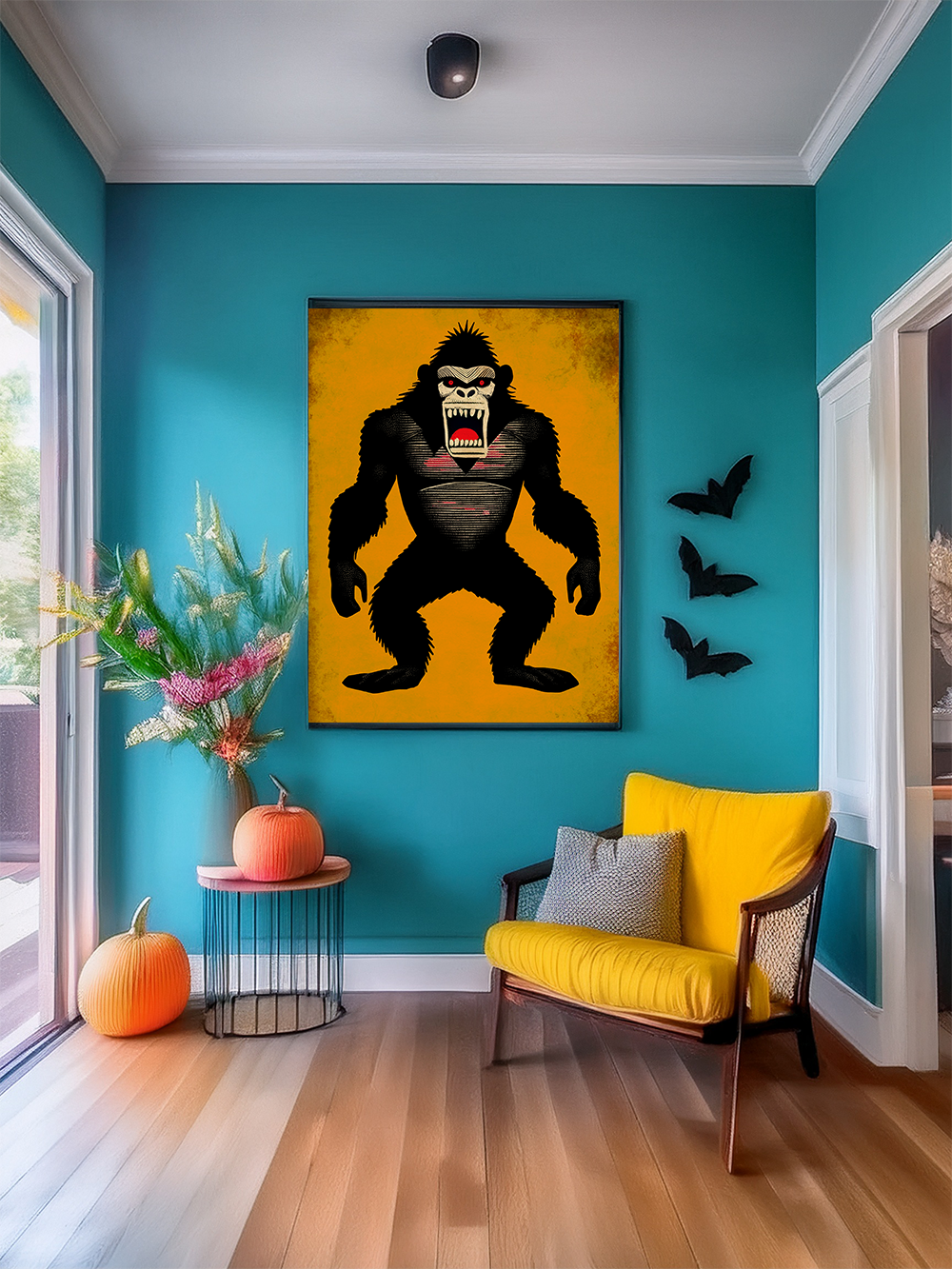 Midwest Mod Angry King Kong Seasonal Silk Poster, Indoor and Outdoor Decor, Unique Home Decor, Seasonal Decor, Halloween, Scary, King Kong, movie monster