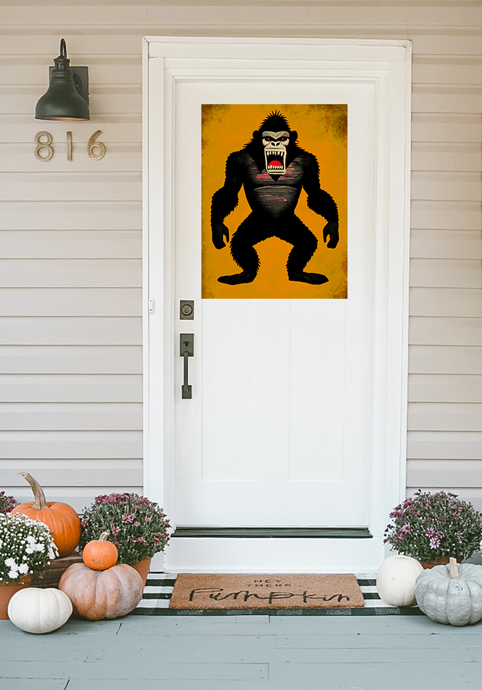 Midwest Mod Angry King Kong Seasonal Silk Poster, Indoor and Outdoor Decor, Unique Home Decor, Seasonal Decor, Halloween, Scary, King Kong, movie monster