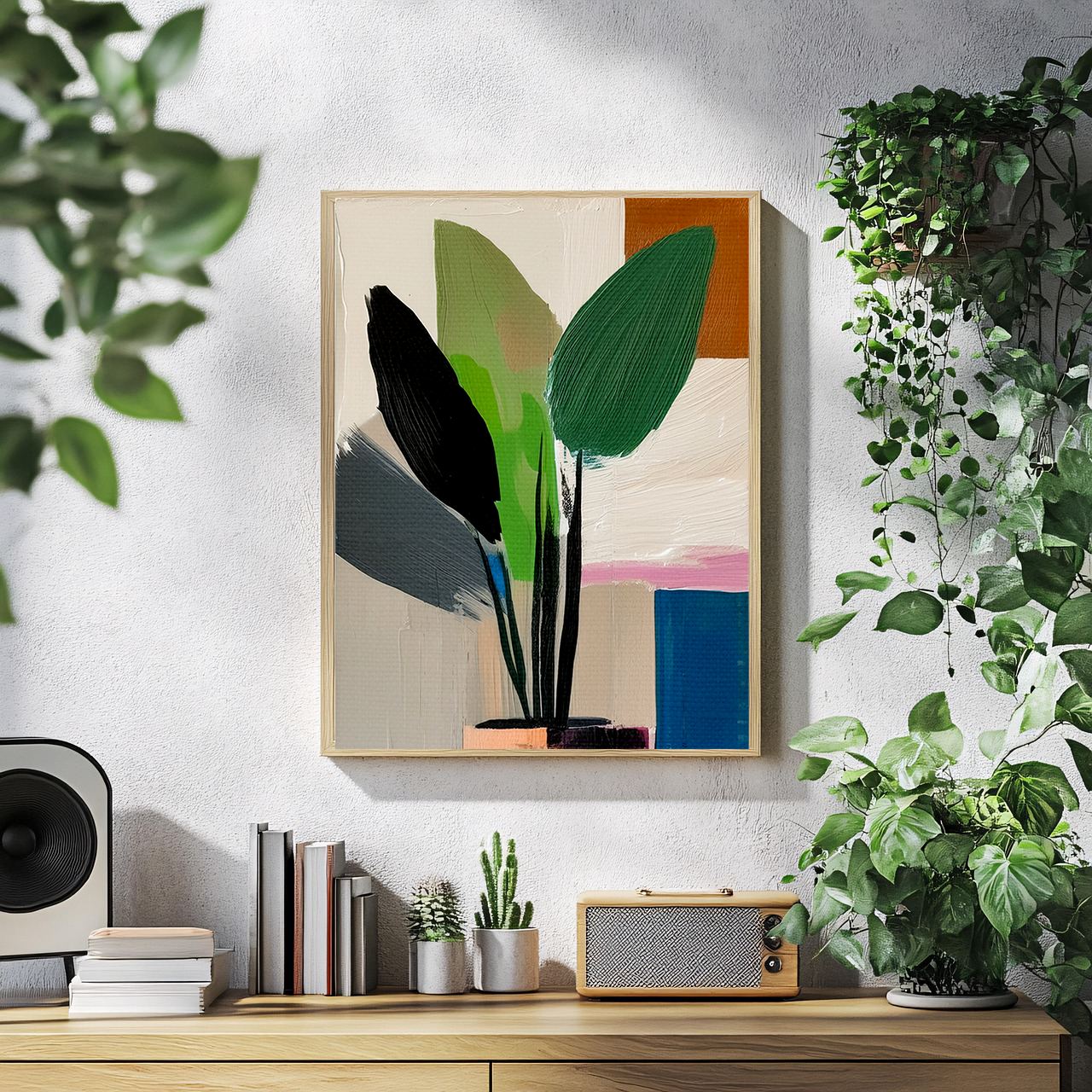 Midwest Mod Abstract Houseplant Plant Art Print No. 400 - Matte Canvas, Stretched, 1.25"